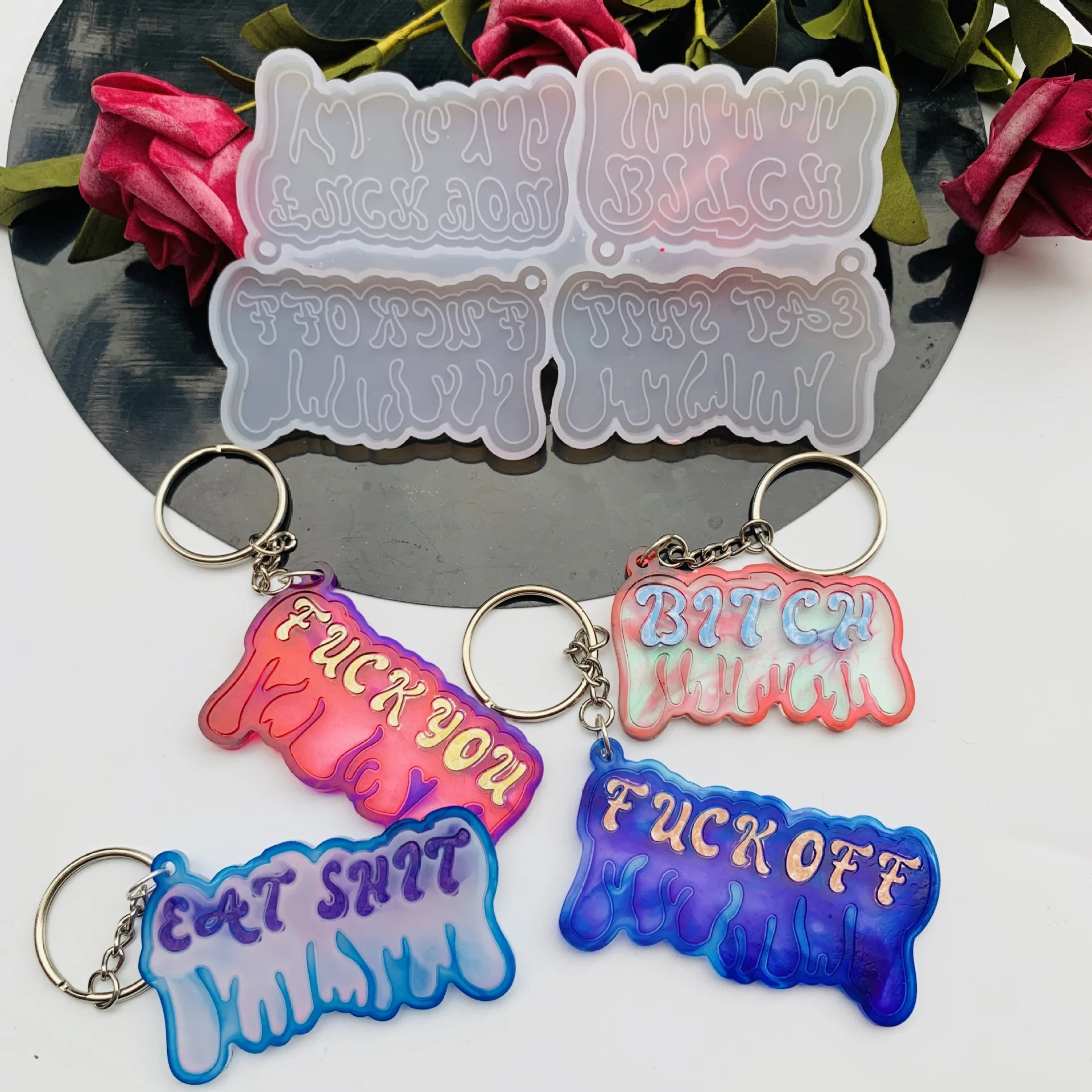 

DIY English Letter Resin Mold 4 In 1 Keychain Pendant Jewelry Crystal Resin Silicone Mold For Handmade Casting Accessaries