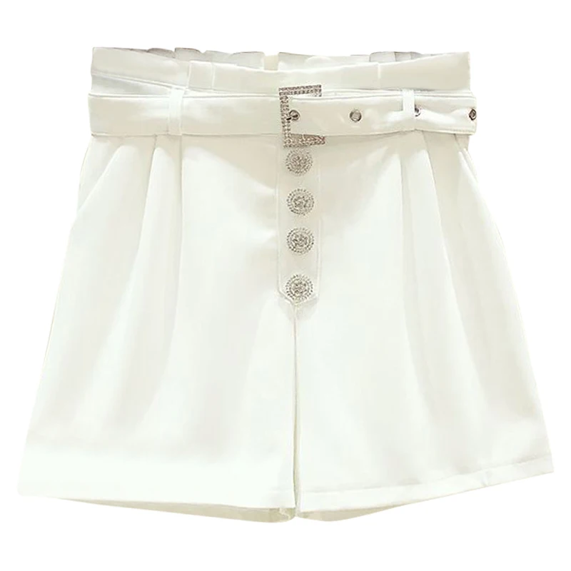 

2021 Summer New Buckle High Waist Wide Leg Suit Pants Women's Belt Bud-Shaped Pants Slim Hot Pants Shorts Female Chiffon Shorts