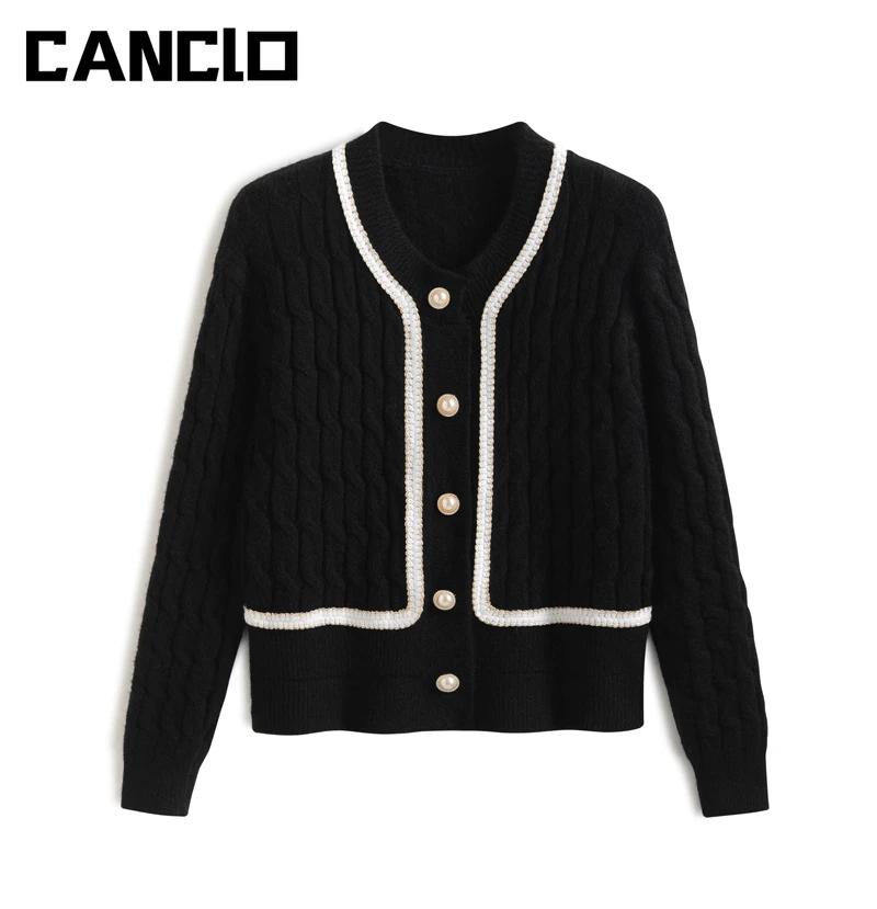 

Korean Style Long Sleeve Button Cardigan Knitted Sweaters Coat Women's Fall Winter 2021 Vintage Top O Neck Single Breasted Coat