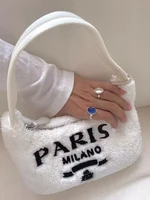 autumn and winter women small plush letter tote simple soft faux fur underarm handbag high quality makeup bag purses for girls