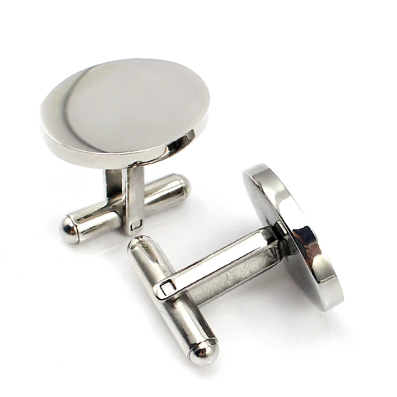 

High Quality Oval Cufflink Stainless Steel Color Engraved Logo Name Classic Man Cufflinks Retail