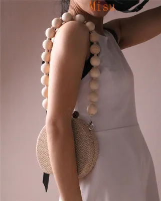 

HOT Round Weave Handbag Banquet Clutch Woman Crossbody Bags For Women Circular Strip Shoulder Bags Resin Strap Wood Handle New