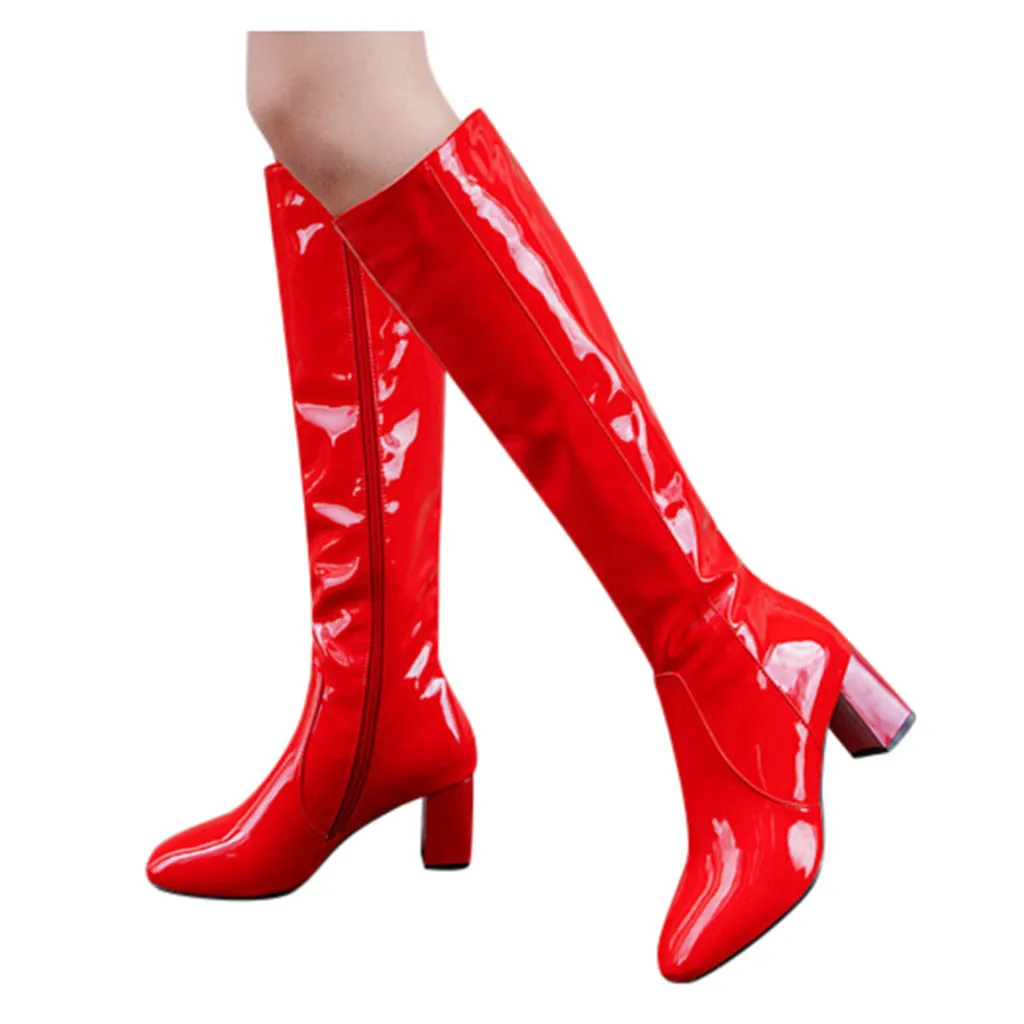 Женские модные повседневные зимние сапоги высокие до колена с квадратным