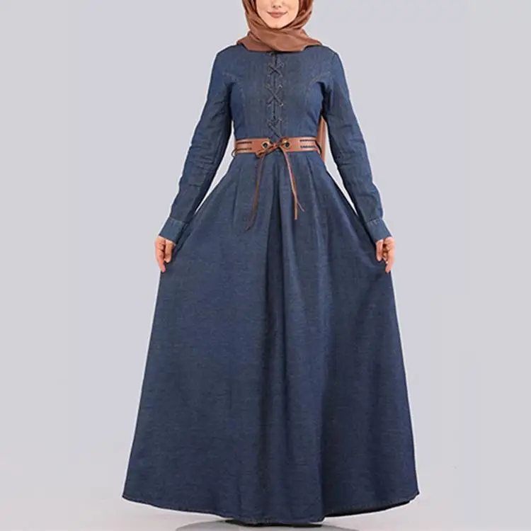 Джинсовое длинное платье Dromiya abaya в Дубае, женское мусульманское платье-кафтан, мусульманское платье-халат, свободное арабское модное платье с длинными рукавами