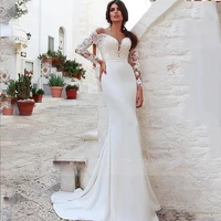 tixlear lace appliques mermaid wedding dress long sleeves for women robe de mariee elegant spandex scoop neckline bridal dresses