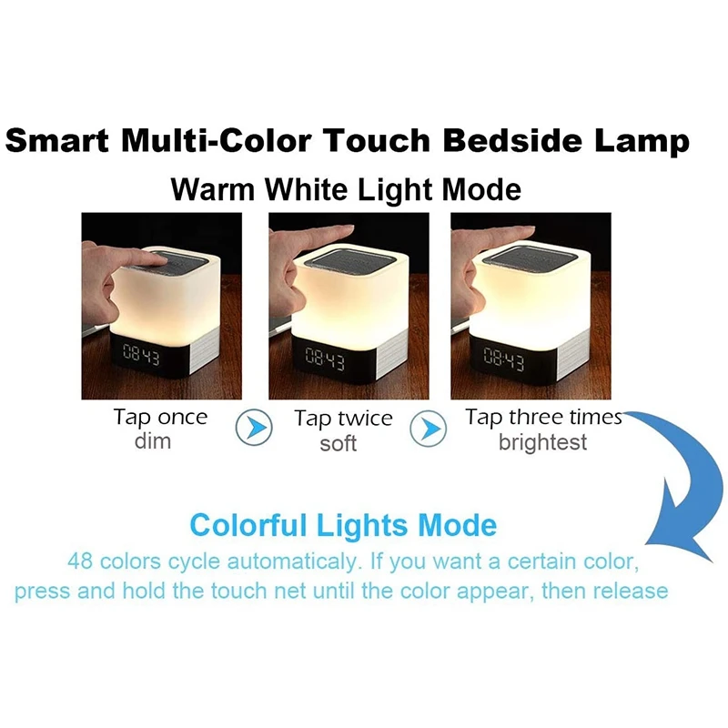 

Bluetooth Speaker Night Light, Alarm Clock, Bluetooth Speaker MP3 Player, Press Control Bedside Lamp