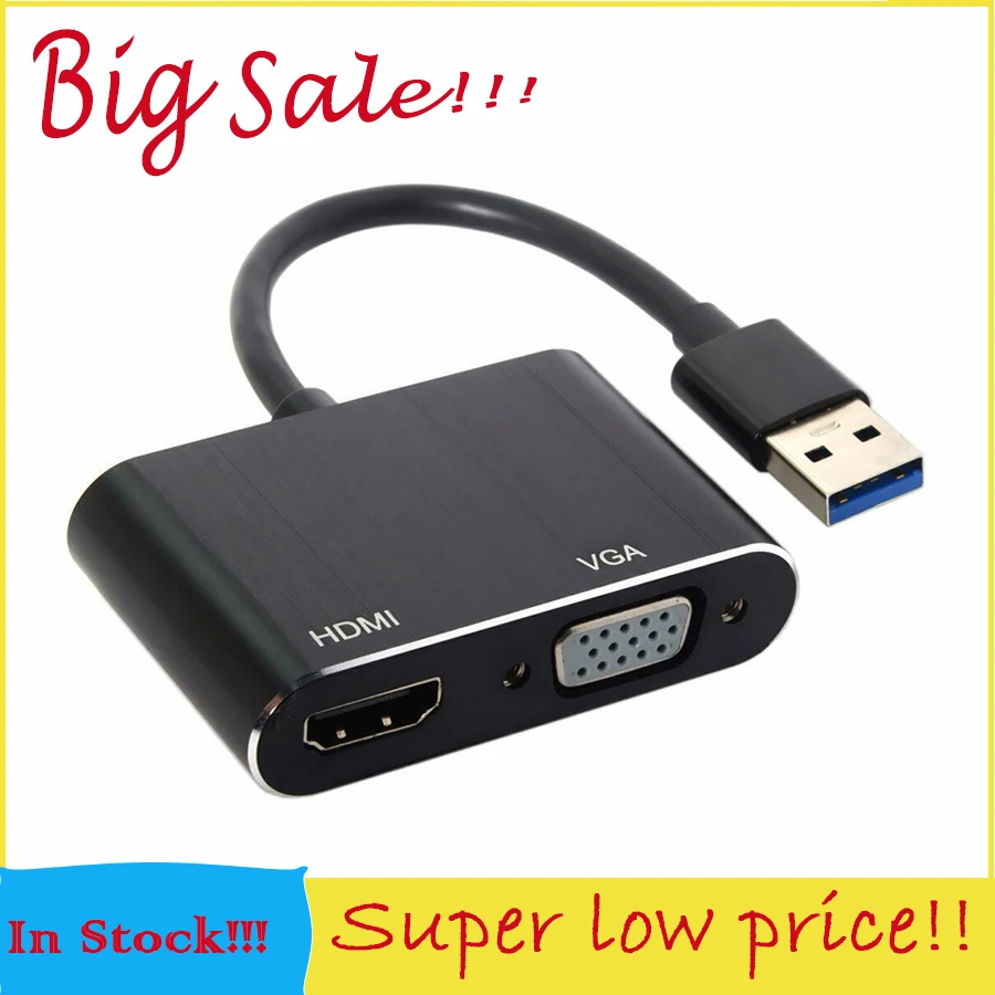 

USB 3.0 2.0 to to HDMI & VGA HDTV Adapter Cable External Graphics Card for Windows Macbook Laptop HUB