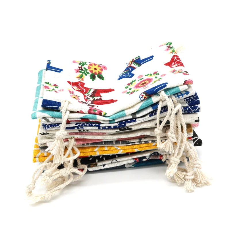 9*12 см 50 шт. синие хлопковые льняные сумки с завязками для рыбы джутовые пакеты