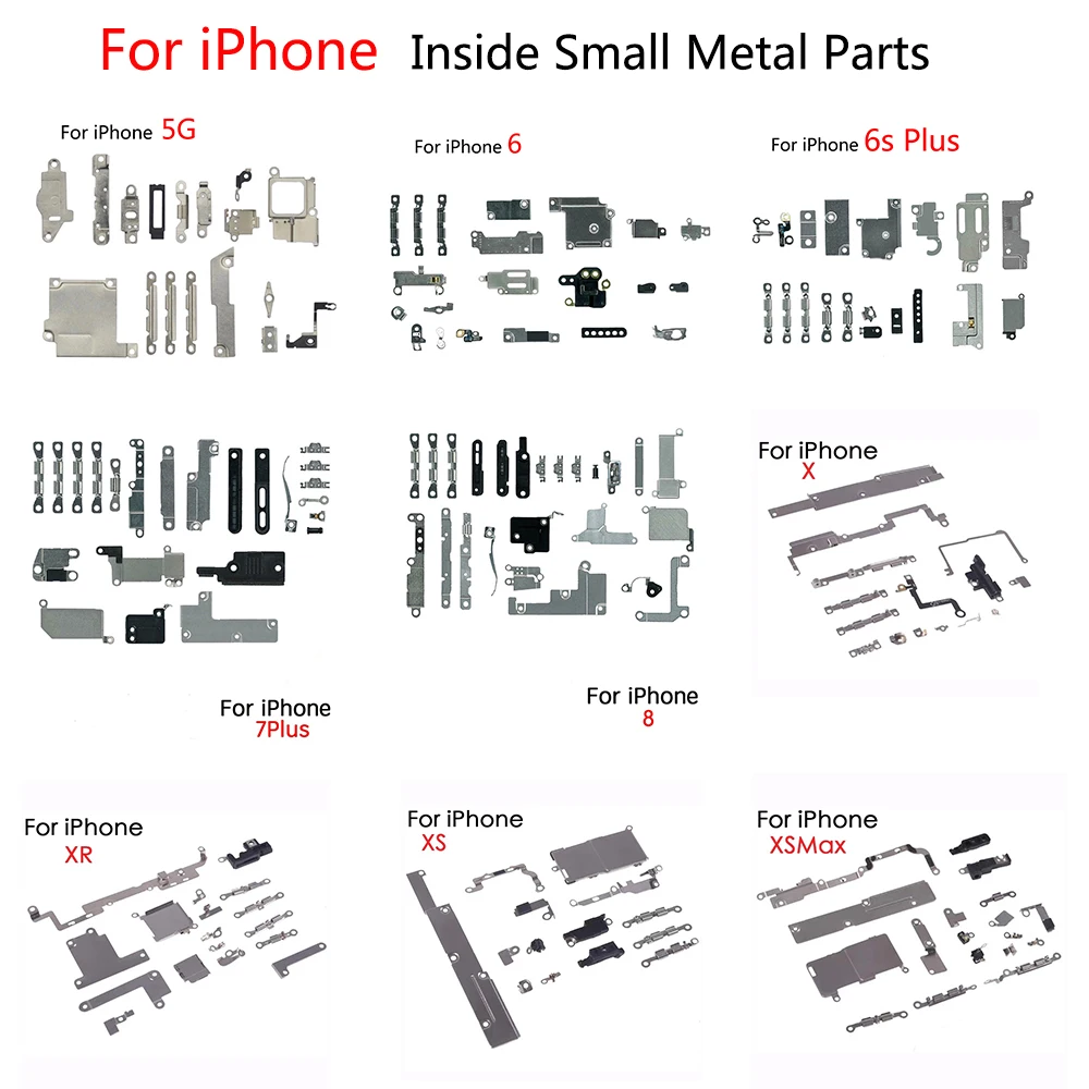 

Полный набор металлических внутренних кронштейнов для iPhone 5G, 5C, 5S, 6 Plus, 6s Plus, 7 PLus, 8 Plus, X, Xs Max, XR