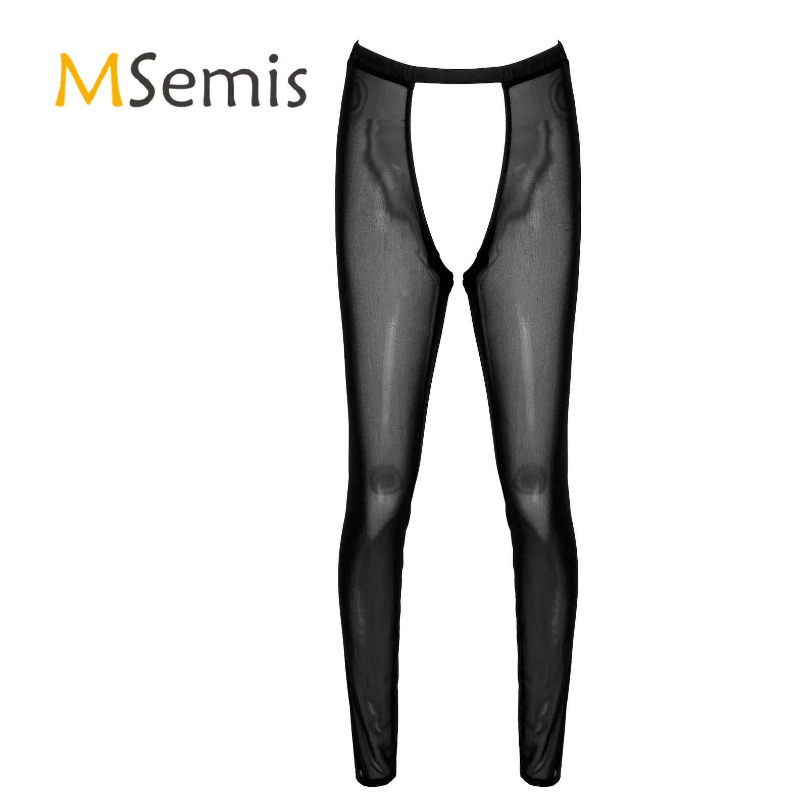 

Mens Hollow Out See-through Mesh Leggings Elastic Waistband Crotchless Sheer Skinny Pants Nightwear