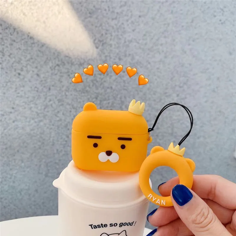 RYAN Для AirPods Pro Чехол, силиконовый, милый, KAKAO RYAN Bear, чехол для наушников для Apple Air pods Pro 3, чехол для наушников, Fundas, кольцевой ремешок - Цвет: RYAN
