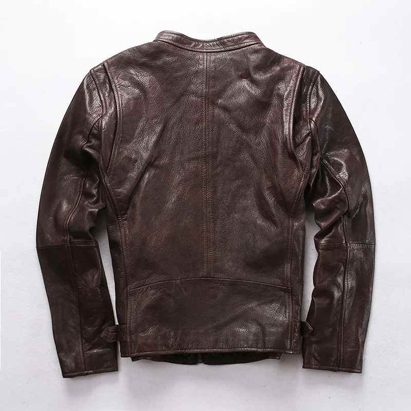 Мужская приталенная куртка из натуральной кожи B2 мотоциклетная с воротником