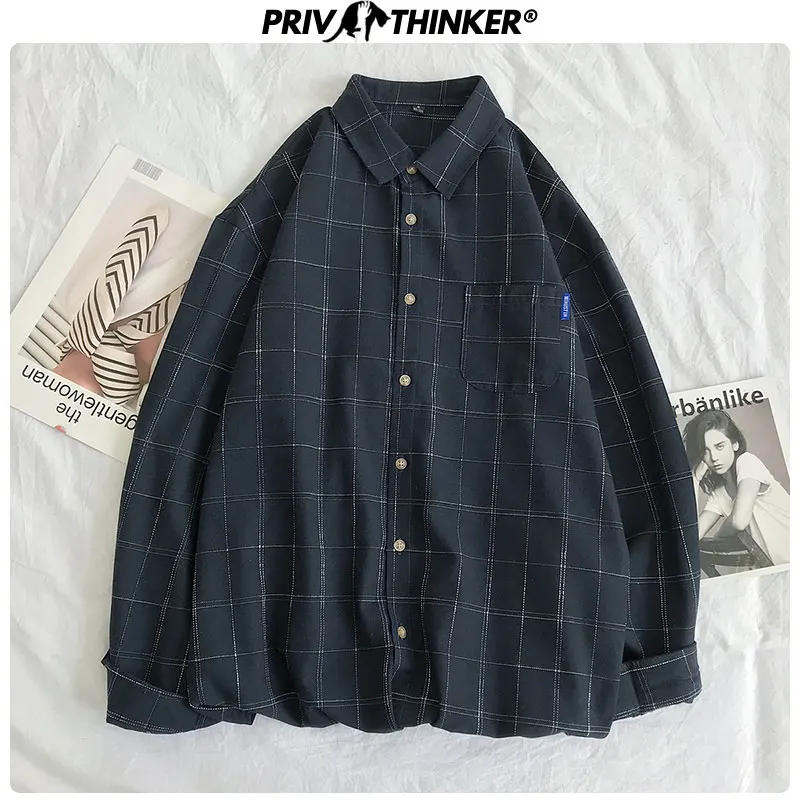 Женская рубашка с длинным рукавом Privathinker Повседневная Блузка в клетку офисные