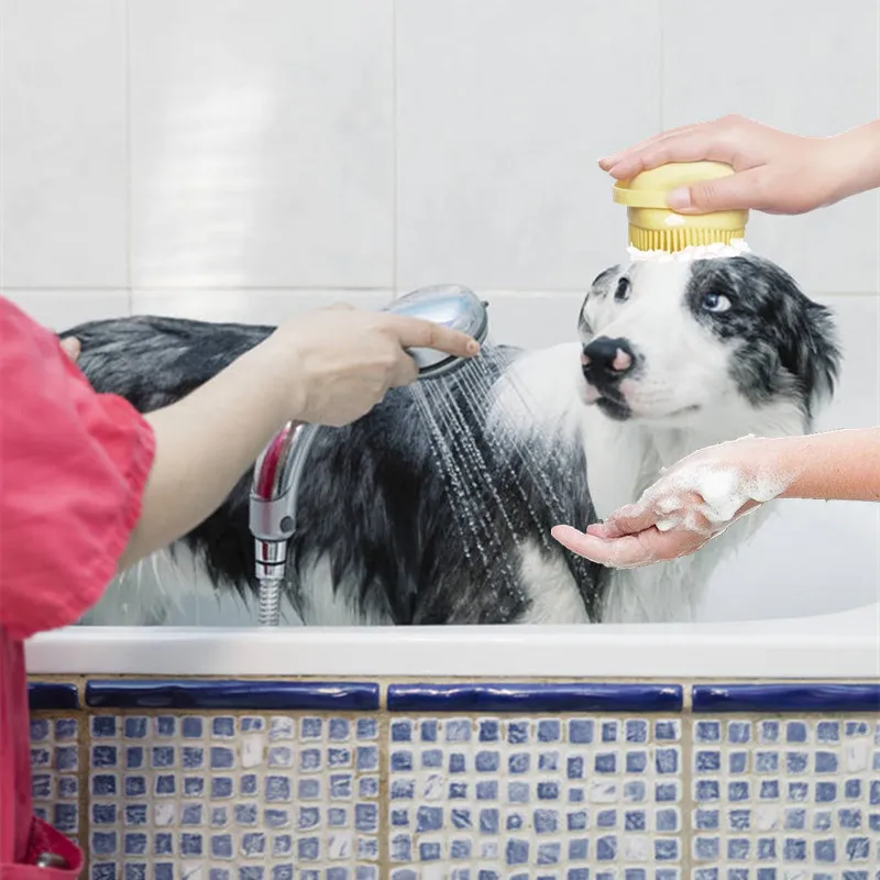 7@# Pet Dog Massage Brush Cat Comb Grooming Scrubber Brush for Bathing Short Hair Soft Silicone Rubber Brushes Accessories