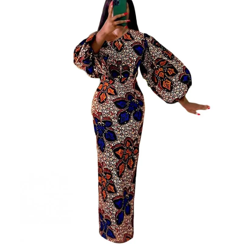 

Casual African Womens Short Sleeve Dress Dashiki High Waist Slim Slanted Shoulder Long Skirt 2021 Fall Fashion Sexy Pencil Skirt