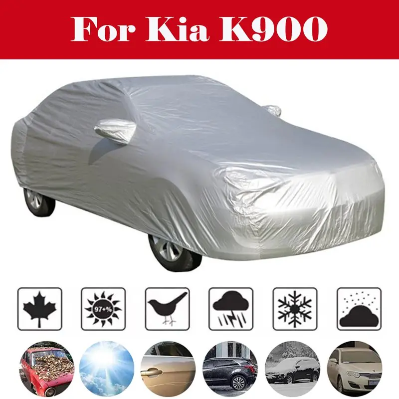 

Full Car Protector Snow Ice Dust Wind Sun Shade Waterproof Cover Silver Nylon PVC Cover Auto Outdoor Accessories For Kia K900