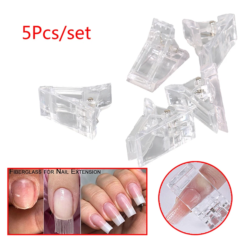 

5Pcs Transparent Quick Building Nail Tips Clips Fingernail Extension UV LED Plastic Builder Clamps Nail Art Tool Kit