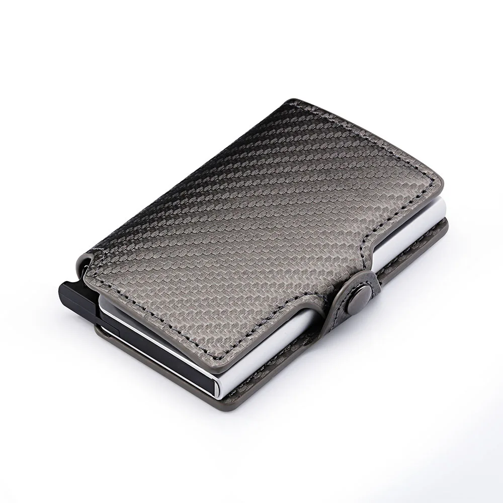 

Casekey 2019 Credit Card Holder Men And Women Metal RFID Aluminium Box Carbon fibre PU Leather Card Wallet Pop up Card Holder