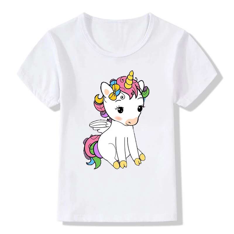 

Unicorn Cat T-shirt Unisex Children Boys Short Sleeves White T-shirts Baby Kids Cartoon Horse Tops Girls Clothes Summer Clothes