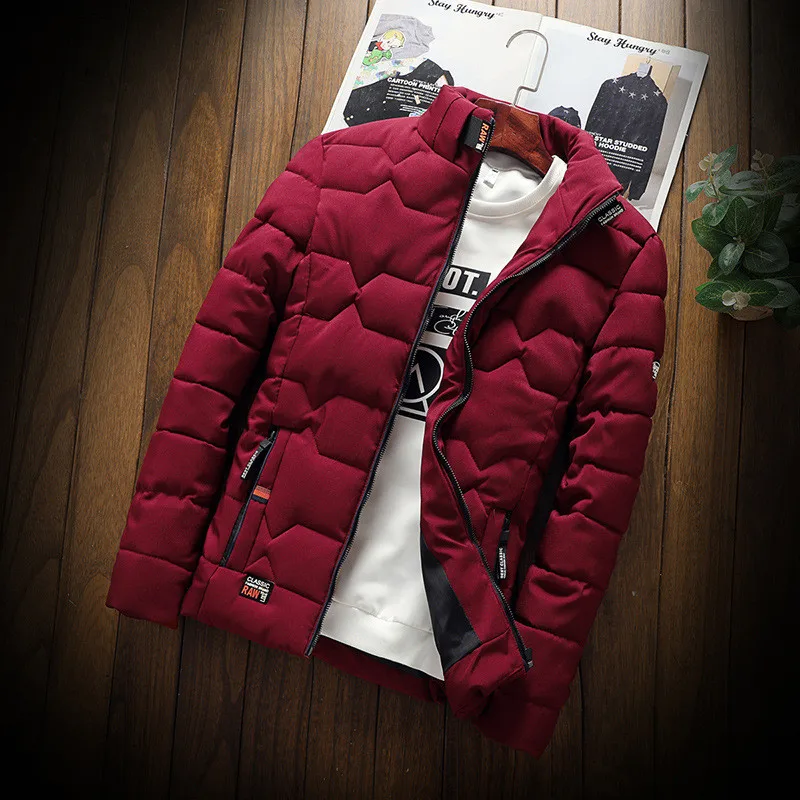 

Autumn Winter Jacket Men Thicken Warm Cotton-padded Mens Jackets Slim Fit Stand Collar Youth Winter Jackets and Coats For Men