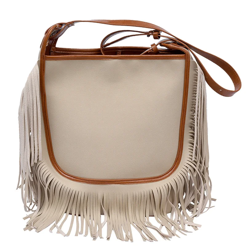 

[BXX] PU Leather Tassel Crossbody Bucket Bags For Women 2021 Summer Branded Shoulder Bag Handbags Trending Luxury Hand Bag HU452