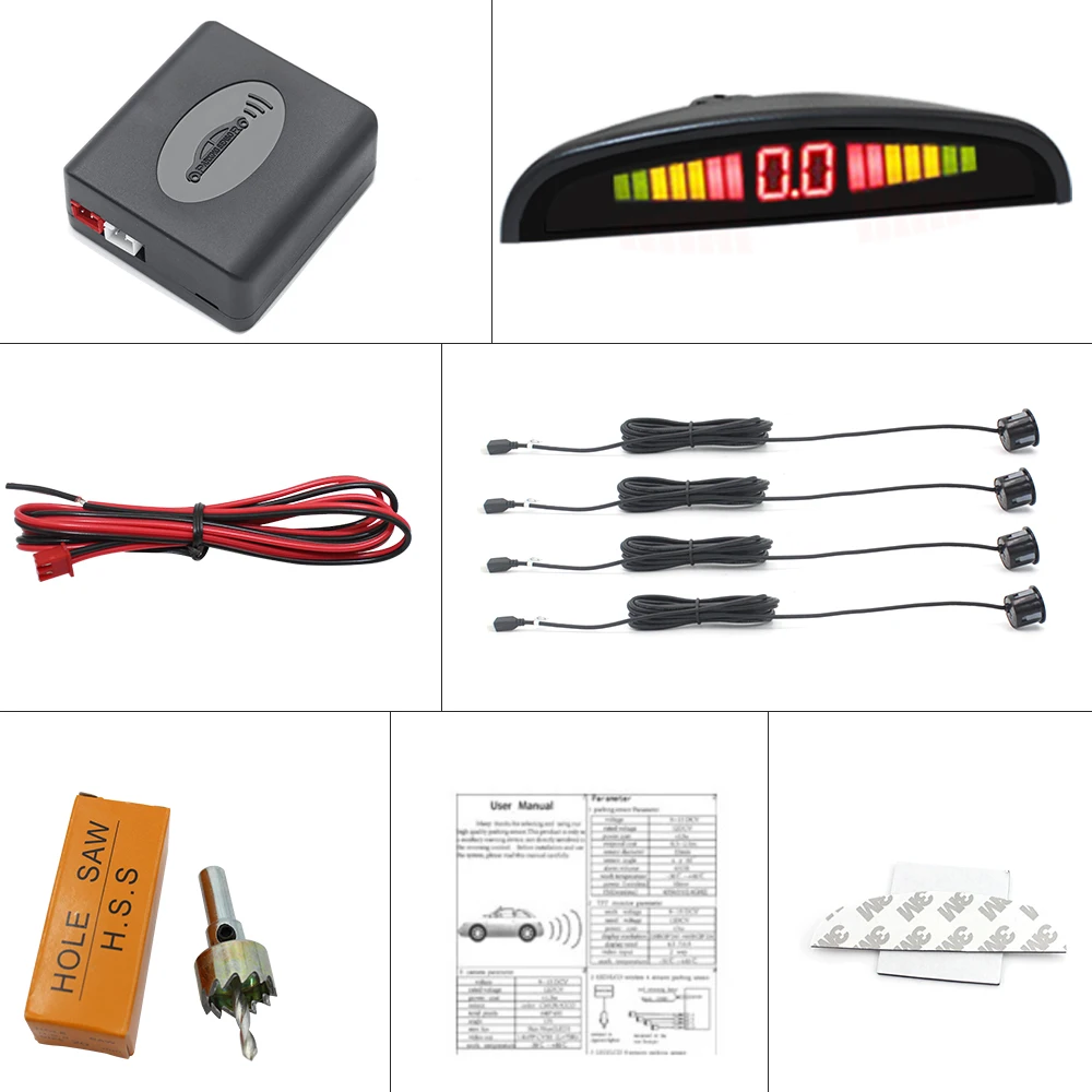 

Universal 12V 22mm Embedded Original Car Probe With LED display Radar host Probe Drill bit Car Wired Reversing Radar