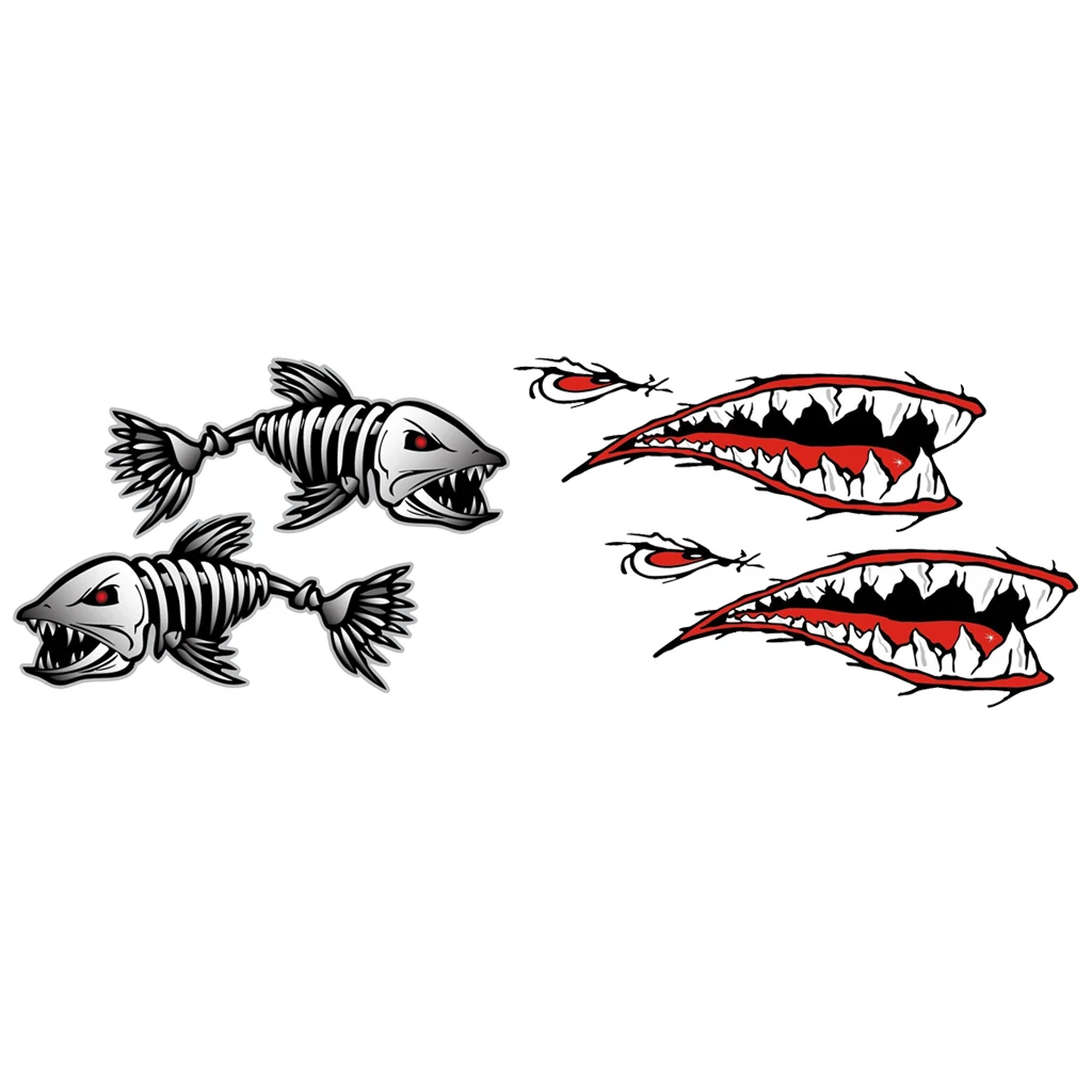 

2Pcs Large Shark Teeth + Skeleton Sticker Vinyl Decals Fishing Boat Graphics for Canoe, Kayak, Car, Truck, Dinghy, Walls
