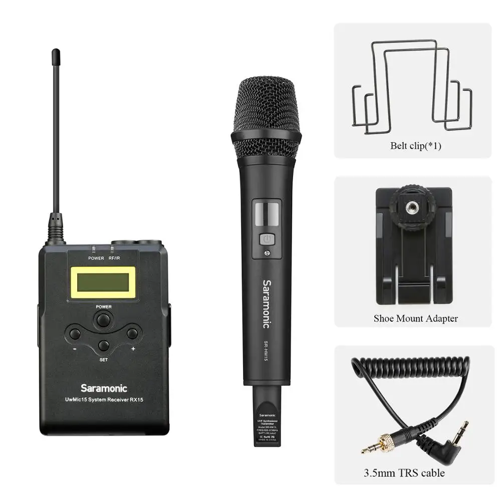 Беспроводная портативная микрофонная камера, Saramonic Uwmic15A UHF микрофон для интервью система для записи видео Nikon Canon DSLR