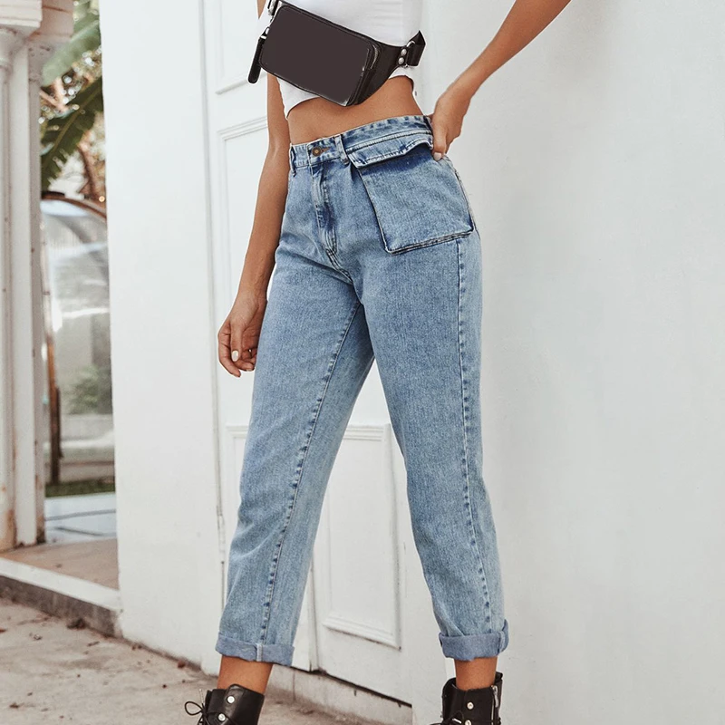 

Женские джинсы-карандаш, с высокой талией и карманами