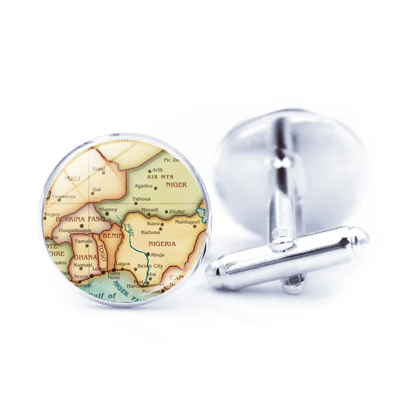 1 пара винтажные французские запонки с изображением карты мира стеклянные