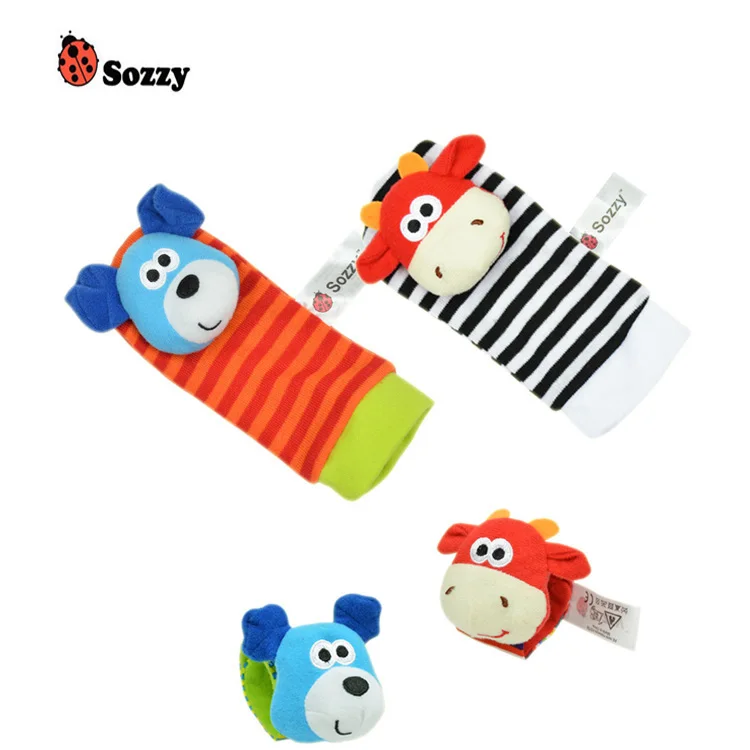 B 4pcs Детские игрушки-погремушки для малышей 0-12 месяцев, Sozzy, садовый жук, погремушка на запястье и ножной Носок, развивающие игрушки на Рождество - Цвет: B 4pcs