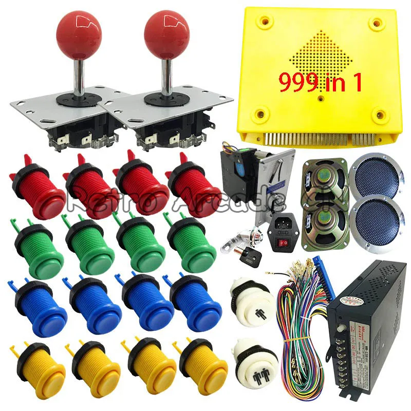 

Аркадная игра 999 в 1 DIY набор с печатной платой блок питания акцептор монет Jamma жгут джойстик HAPP Стиль Кнопка для MAME машины