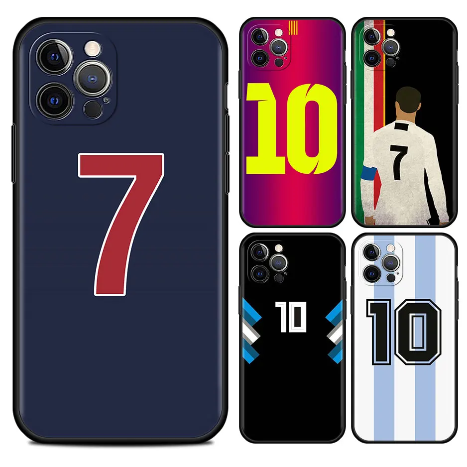 

Football Number 10 Cell Phone Case For iPhone 11 13 7 8 Plus XR 12 Pro Max X 6 6s XS 12 Mini 5 SE Cover Black Soft Coque