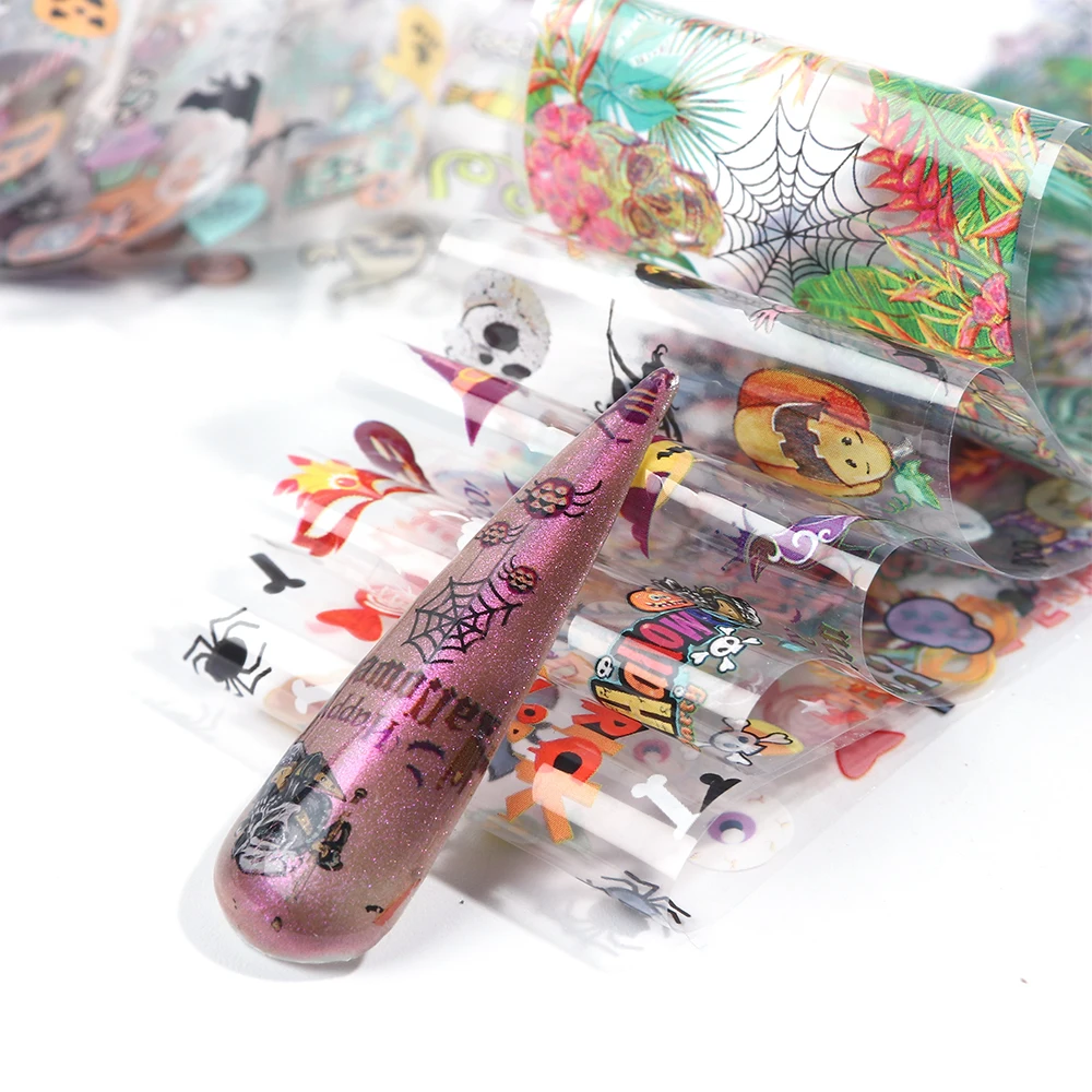 10 шт./компл. переводные наклейки для ногтей с дизайном Хэллоуина черепом тыквой