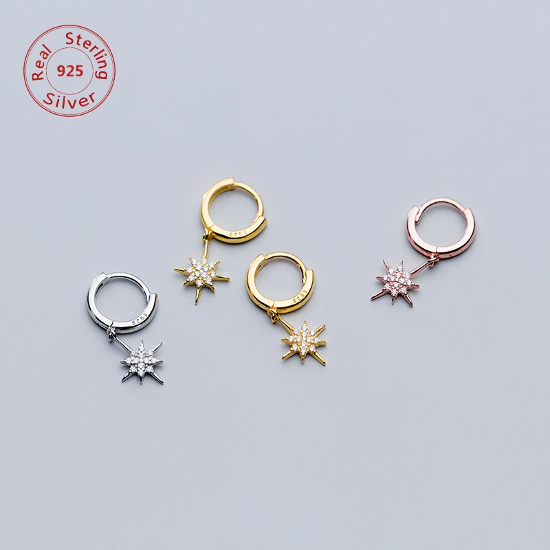 Модные звезда с маленькими ушами Обруч S925 стерлингового серебра серьги для