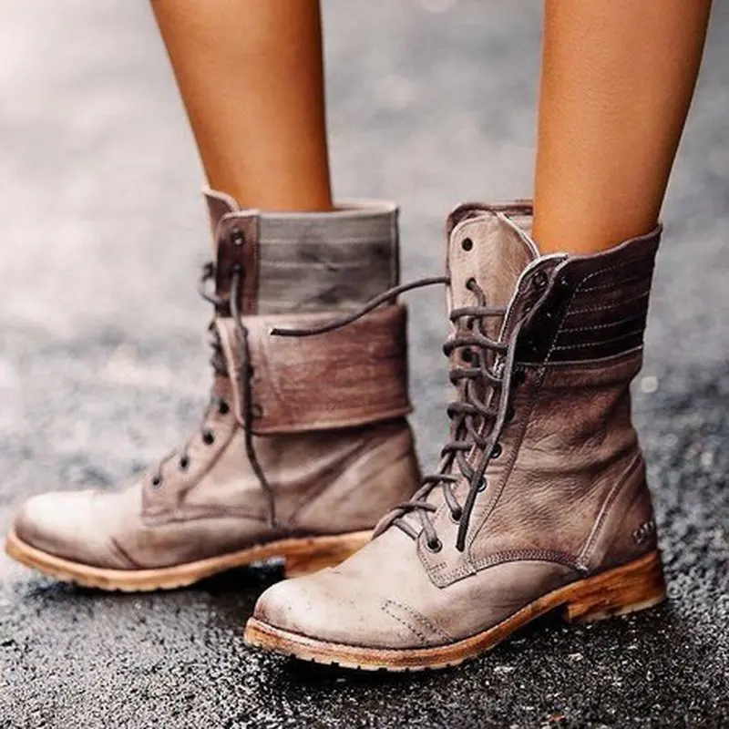Женские сапоги до середины икры chaussure Винтажные гладиаторы из искусственной кожи