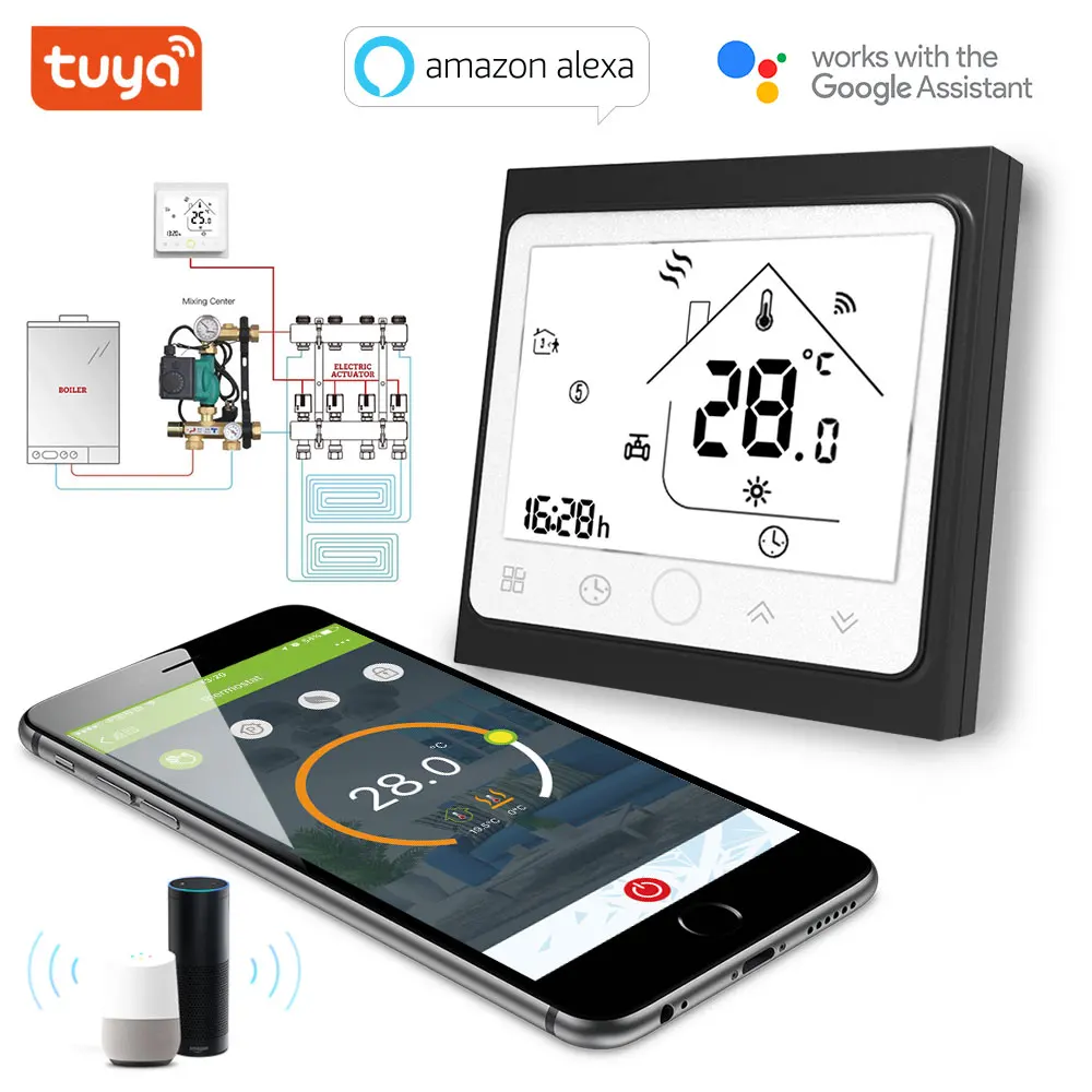 Термостат TUYA с Wi-Fi для электрического теплопривода клапаном работает Alexa |