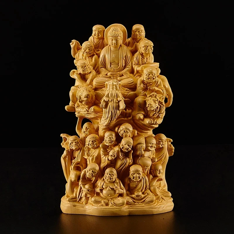 

Скульптура 16 см, восемнадцать аркасов, китайская статуя Будды из бокса, поклонение, украшение из массива дерева, домашний декор