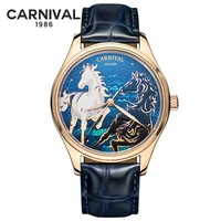 carnival brand fashion 3d horse rose gold automatic watch men luxury waterproof business mechanical wristwatch relogio masculino