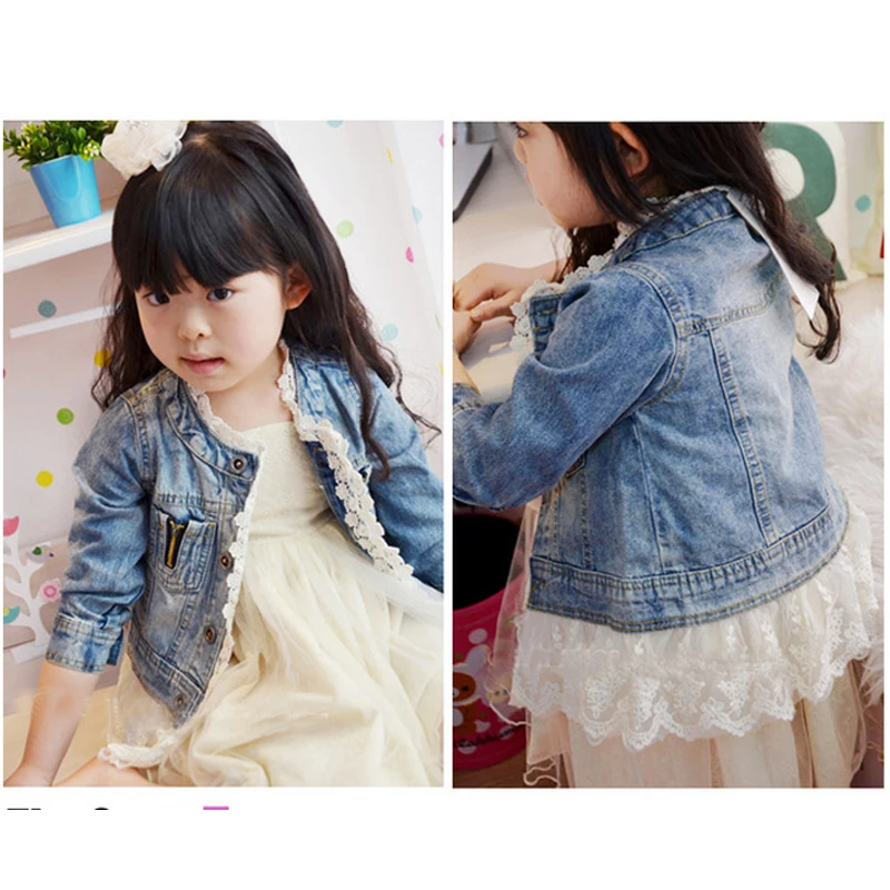 LOVE DD& MM/куртки для девочек; осенняя одежда для детей; детская джинсовая куртка принцессы с эффектом потертости; детская верхняя одежда с кружевом; пальто