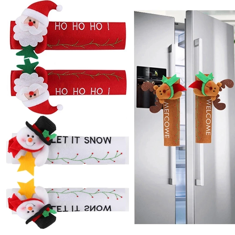 

2021 Christmas Fridge Handle Covers Santa snowman Microwave Oven Dishwasher Door Handle Cover Xmas Christmas Party Decor 24*16cm