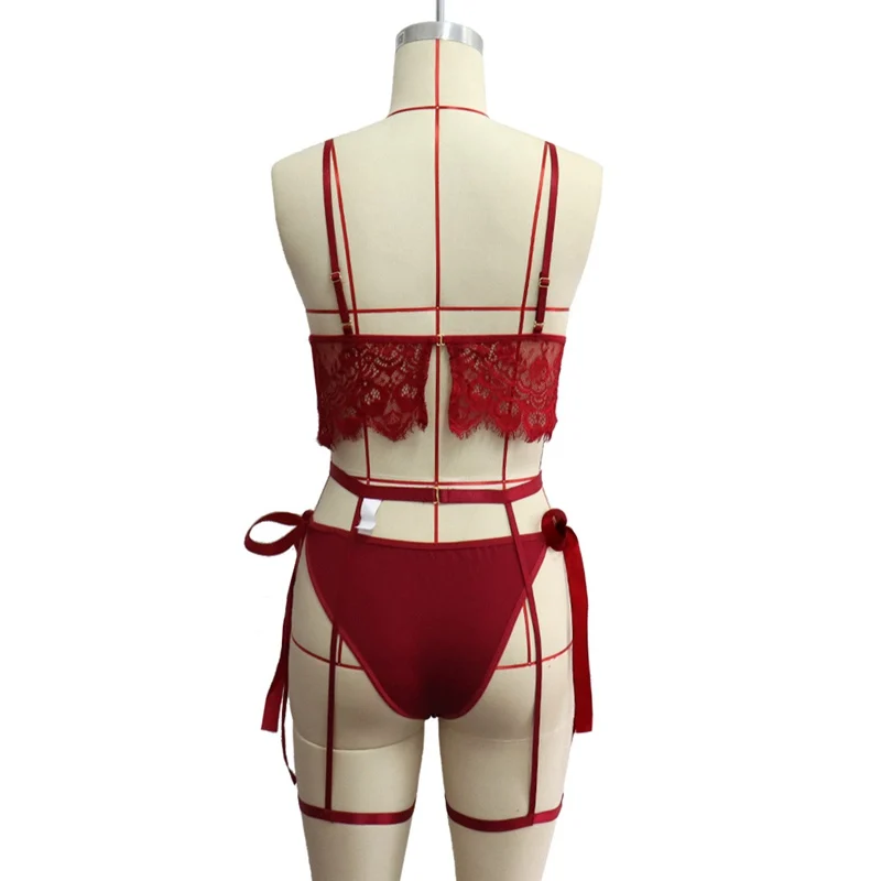 Кружевные пояса для чулок из 3 предметов сексуальное нижнее белье красная пижама