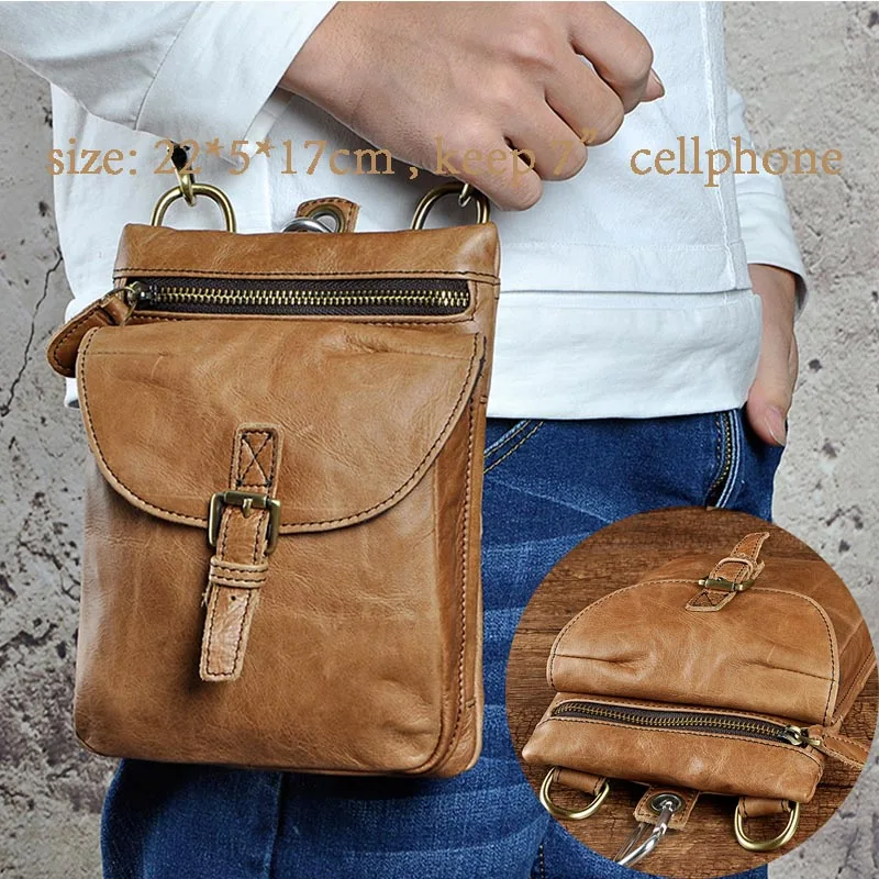 6552 light brown Мужская Дизайнерская Повседневная многофункциональная маленькая сумка-мессенджер через плечо из натуральной кожи, модная поясная сумка с ремнем, сумка-крючок, 5,5 дюймов, чехол для телефона, 269 - Цвет: 6552 light brown