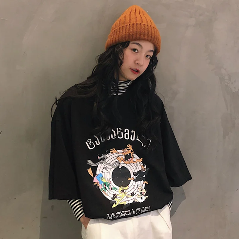 Футболки Женская Длинная свободная одежда с рукавом до локтя для пар футболка