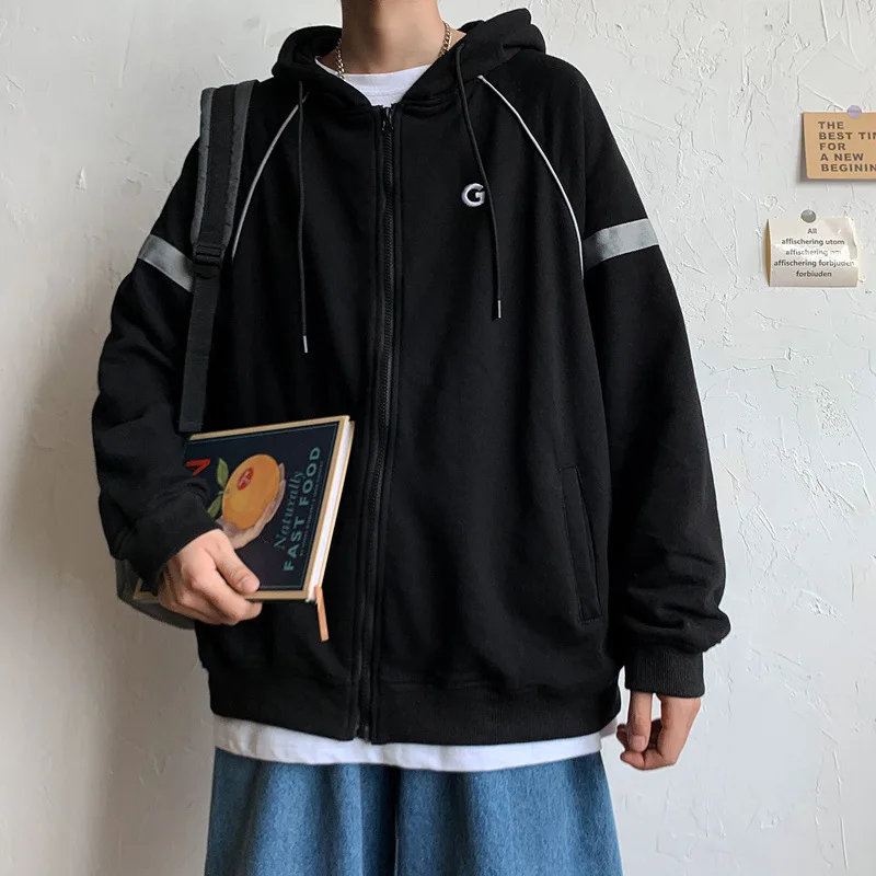 

Мужская одежда 2021 Спортивная повседневная куртка мужская Осенняя Корейская Молодежная Свободная верхняя трендовая Ins кардиган с капюшоном...