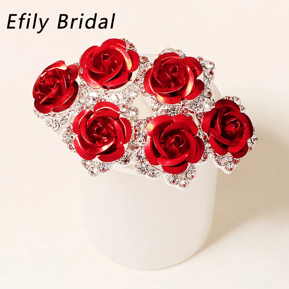 

Efily Rose Flower Rhinestone Hair Forks Clips for Women Accessories Hairpins Party Hair Jewelry Bride Headpiece Bridesmaid Gift