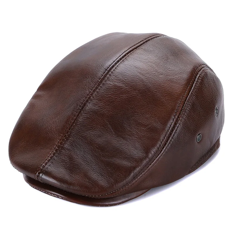 Men Beret Hat Leather Flat Cap Warm Autumn Winter Male Adjustable High Quality Mens Retro Beret Caps