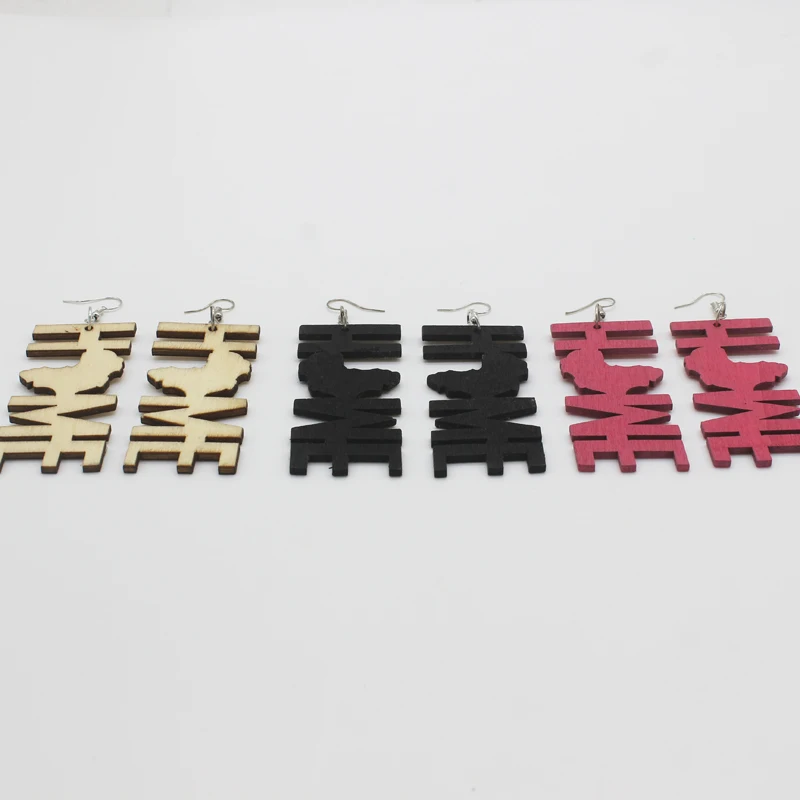 

Vintage Ethnic Woman Jewelry Earrings Natural Wooden Geometric africa