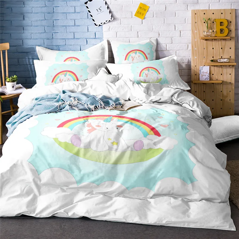 Комплект постельного белья с 3d-изображением радужного мультяшного единорога