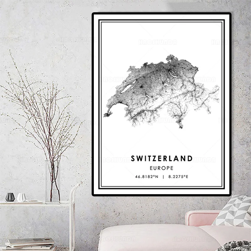 Карта городов мира Швейцария плакаты Настенная картина на холсте настенные